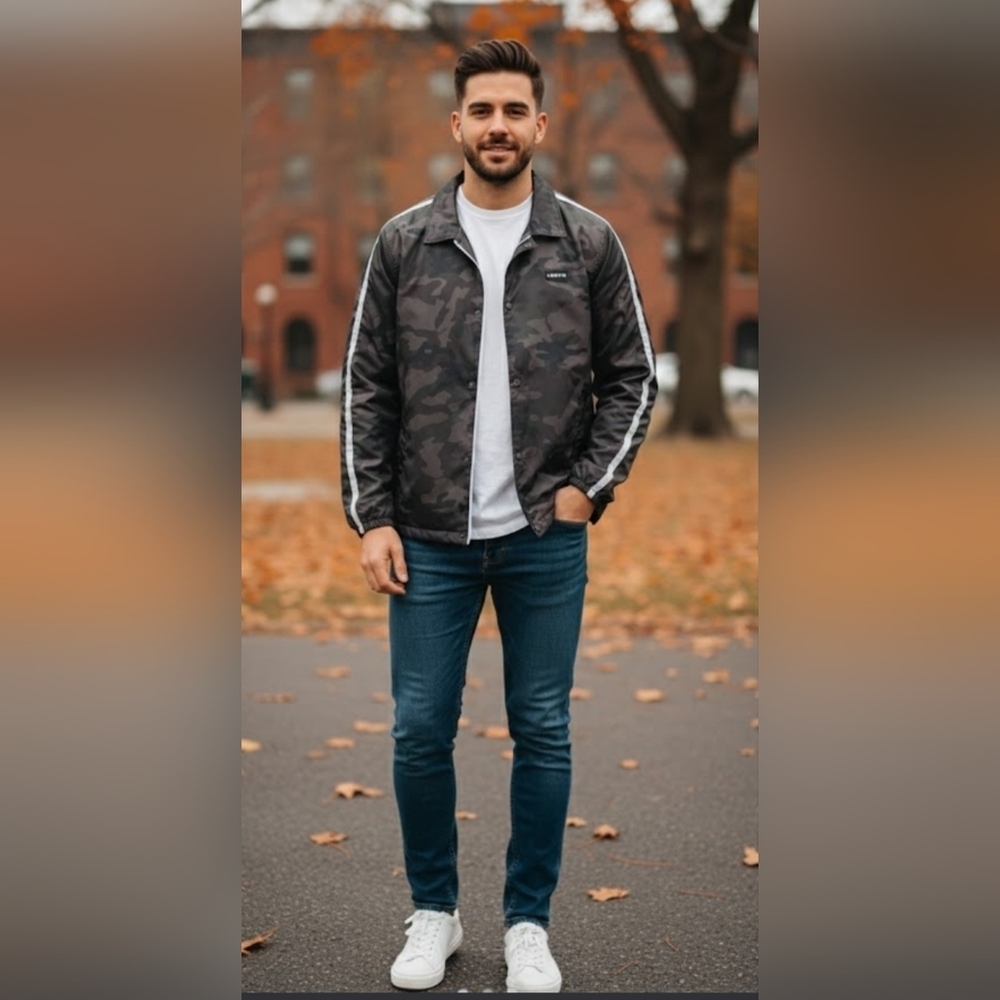 Levi's Men's Black and Gray Camouflage Windbreaker